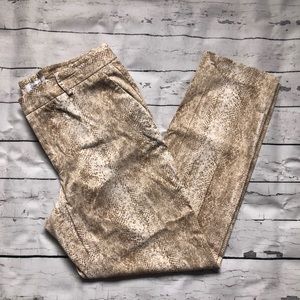 Calvin Klein snake print pants in tan and white, size 6.